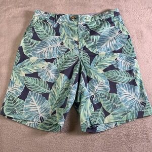 J. McLaughlin Shorts Mens 34 Green Tropical Leaf Chino Stretch 9.5" Inseam NEW